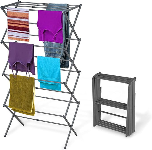 BLACK+DECKER 4-Tier Expandable Collapsible Clothes Drying Rack, Telescopic Height, Foldable Space-Saving Laundry Air Dryer for Towels, Shirts & Delicates â Durable Steel, No Tools Needed