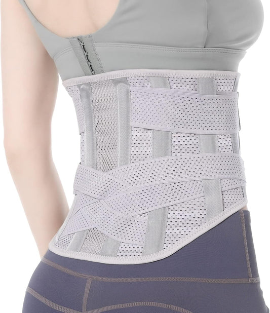 Breathable Back Brace for Women & Men - Comfortable Lower Back Pain Relief & Posture Corrector Support Belt to Relieve Pain and Improve Posture（Gray,Large）