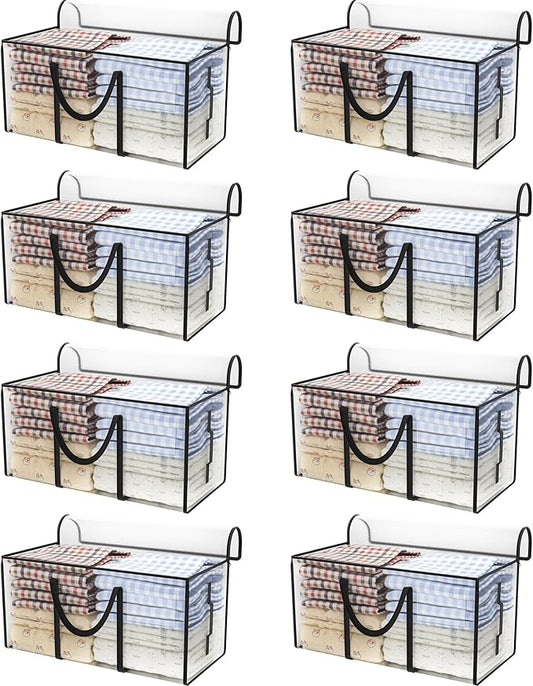 CONGREGATE 8 Pack Extra Large Moving Bags with Zippers and Carrying Handles, Heavy-Duty Storage Tote Moving Boxes for Space Saving, Semi-Transparent 97L/25.6Gal (28.7"x13.7"x15")
