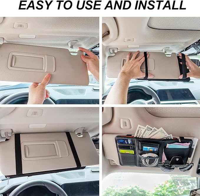 Keedolla 2Pcs Car Sun Visor Organizer with Zipper Pocket, Car Truck Visor Storage Pouch Holder Travel Auto Document Holder for Mobile Phone, Sunglasses, Card - Gray
