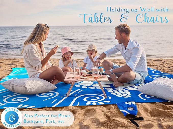 WEKAPO Beach Blanket Waterproof Sandproof Oversized Extra Large Sand Free Beach Mat with Stakes, Storage Bag - Essentials for Outdoor Beach, Picnic (Gradient Blue Sea Turtle, 8 X 7 FT (1~4 Person))