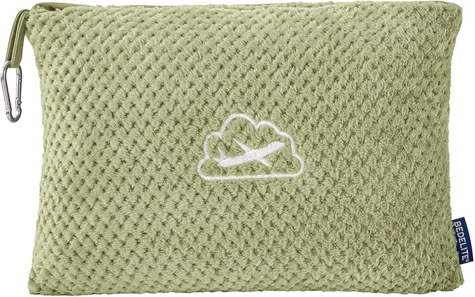 BEDELITE Travel Blanket with Bag, Ultra-Soft Jacquard Fleece Blanket with Luggage Sleeve & Backpack Clip, Airplane Blanket Travel Essentials, Sage Green
