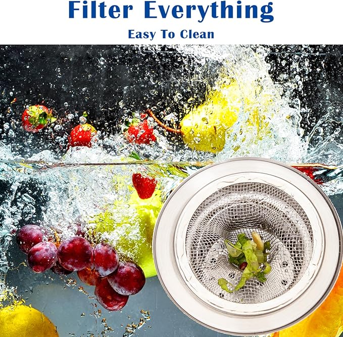 2 pcs Heavy Duty Stainless Steel Slop Basket Filter Trap, 2.75" Top / 1" Mesh Metal Sink Strainer,Perfect for Kitchen Sink/Bathroom Bathtub RV Wash Basin Floor Drain Balcony Drain Hole