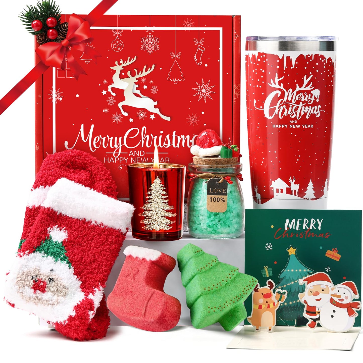 Happy New Year Christmas Gifts for Women-Valentines Day Gifts for Her-Unique New Year Gift Baskets for Women Gift Ideas-Holiday Spa Birthday Gift Set-Gifts for Mom Wife Grandma Friend Sister Coworker