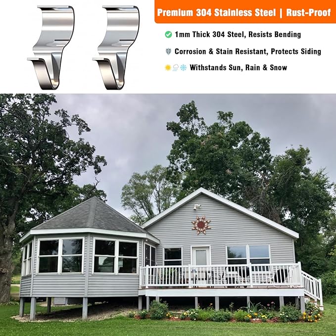 26 Pcs Vinyl Siding Hooks, Stainless Steel No-Hole Hangers for Hanging Wreaths & Outdoor Decor, Low Profile Siding Clips, Easy Installation, No Tools Needed (26, Sliver)