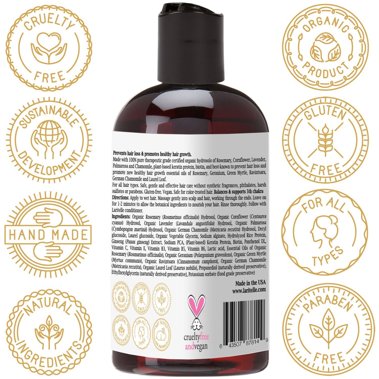 Organic Travel Size Shampoo 2 oz | Chamomile, Geranium + Biotin+Keratin + Follicle Stimulating Rosemary, Ravintsara & Myrtle | Hair Loss Prevention, Clarifying, Softening, Strengthening | GF