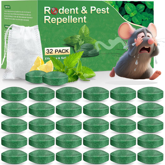 BOZFLY Mouse Rodent Repellent, 32 Pack Peppermint Oil Mice Repellent for Mice, Rats, Squirrels, Spiders and Pests, Indoor/Outdoor Natural Mouse Deterrent, Keeps Rodent Away from Garden & Home (Mint)