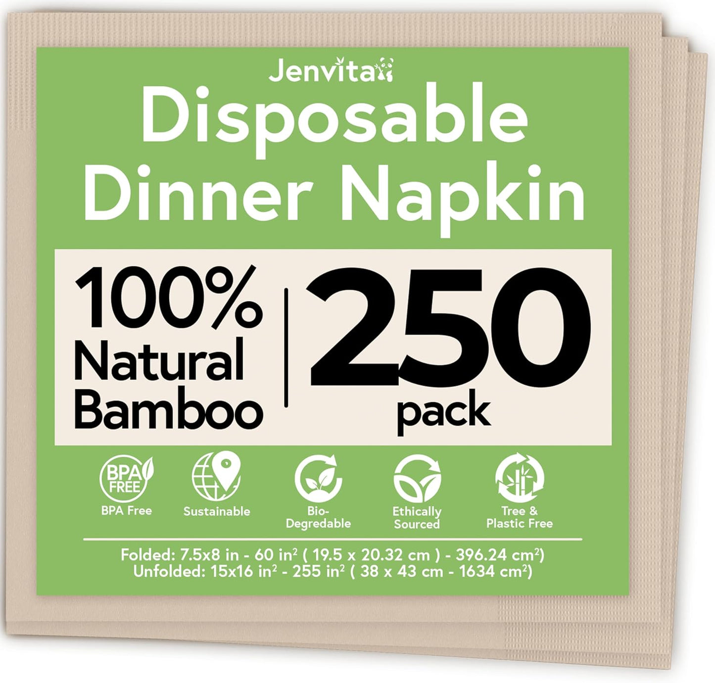 100% Bamboo Compostable Napkins (250-Pack) | Heavy Duty Napkins for Lunch, Dinner, Events, Occasions & Entertaining | Eco Friendly | 3-Ply FSC Certified | Bamboo Paper Towels | 7.5 x 8 Inch