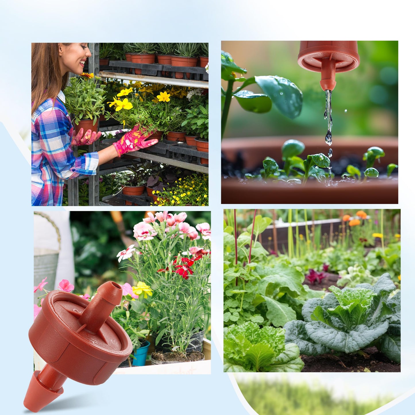 200Pcs 2GPH Pressure Compensating Irrigation Spot Drippers,Constant Flow Barb Outlet Watering Dripper Emitters Heads Parts for 1/4 Inch Watering Tubing Line for Garden Pots Plant Irrigation Systems