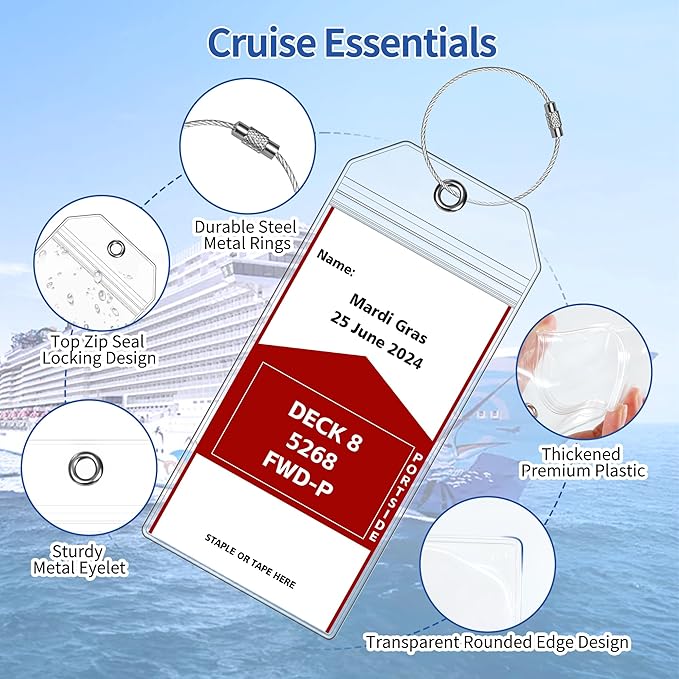 30 Pack Luggage Tags Travel Essentials & Cruise Essentials for NCL, Princess, Carnival, Royal Caribbean & Celebrity Cruise Ships by SEAVILIA
