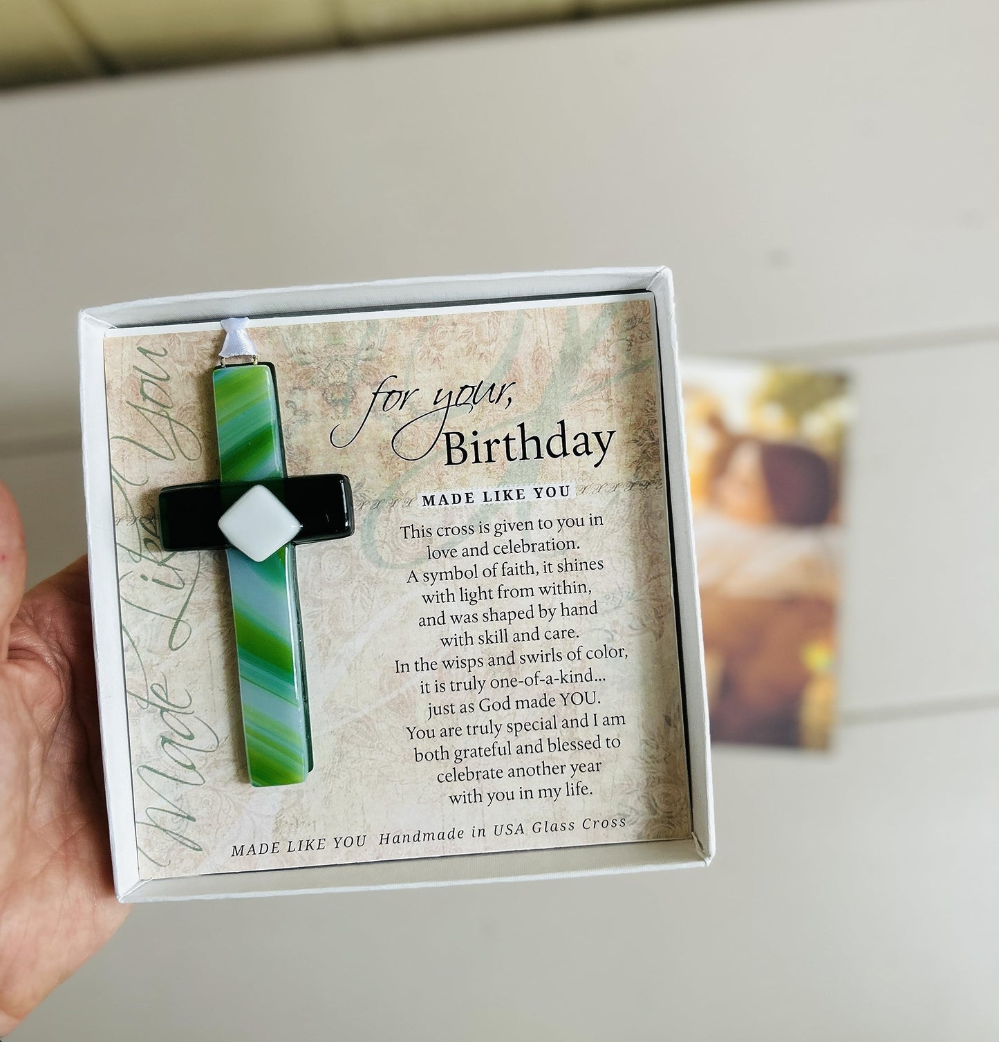 Birthday Cross - Handmade in USA Glass Cross with Sentiment - Christian Birthday Gift for Friends/Colleagues/Family