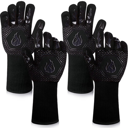 BBQ Fireproof Gloves, Grill Cut-Resistant Gloves 1472Â°F Heat Resistant Gloves, Non-Slip Silicone Oven Gloves, Kitchen Safe Cooking Gloves for Oven Mitts,Barbecue,Cooking, Frying, Blackï¼2 Pairsï¼