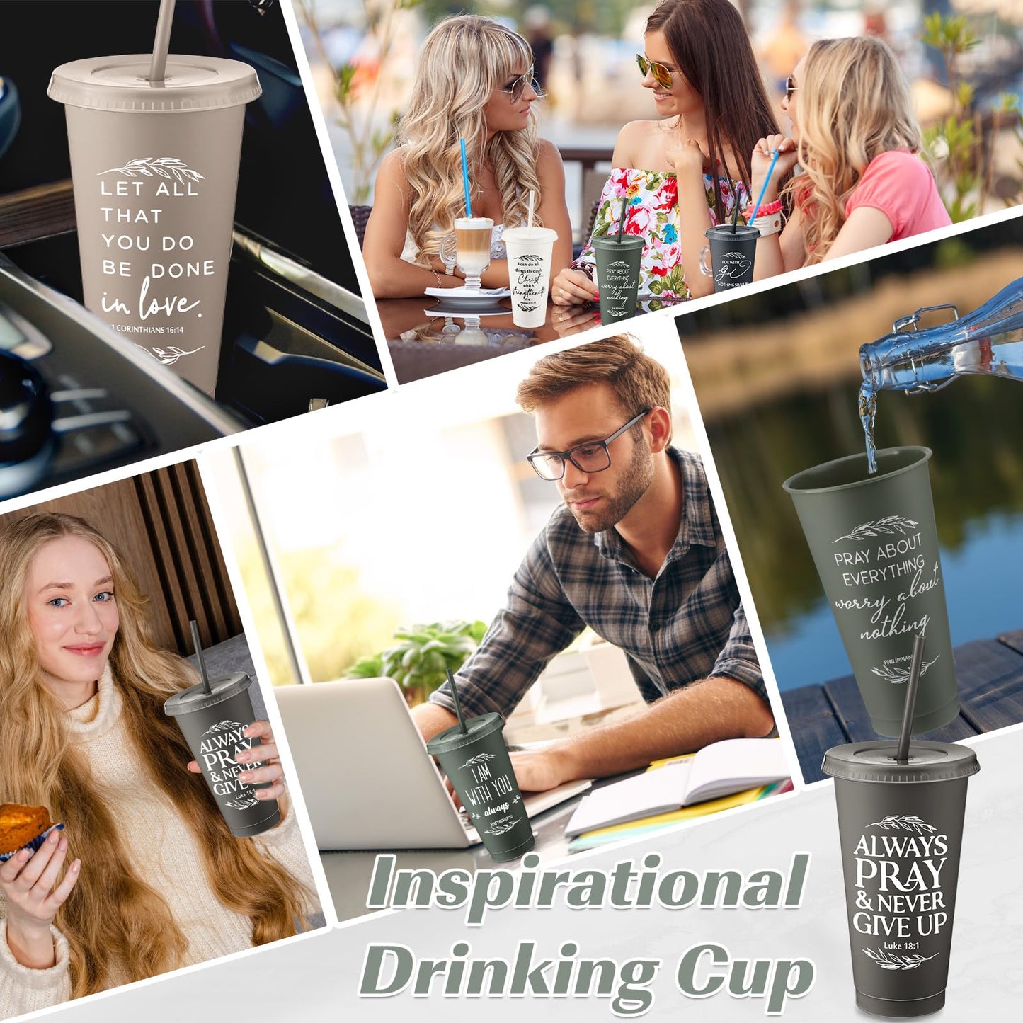 Havawish Inspirational Christian Gift Bible Verse Tumbler Bulk 24 oz Drinking Tumblers with Lid Straw Religious Plastic Cup for Pastor Appreciation Day Women Men Sunday School Church(Vivid Color,24)