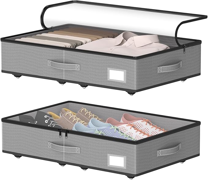 Under Bed Storage with Wheels, No Assemble Required 5.5 inches height grey under bed storage bins,Low Profile Rolling Underbed Shoe Storage containersï¼dorm underbed storage drawers