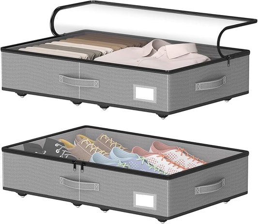 Under Bed Storage with Wheels, No Assemble Required 5.5 inches height grey under bed storage bins,Low Profile Rolling Underbed Shoe Storage containersï¼dorm underbed storage drawers