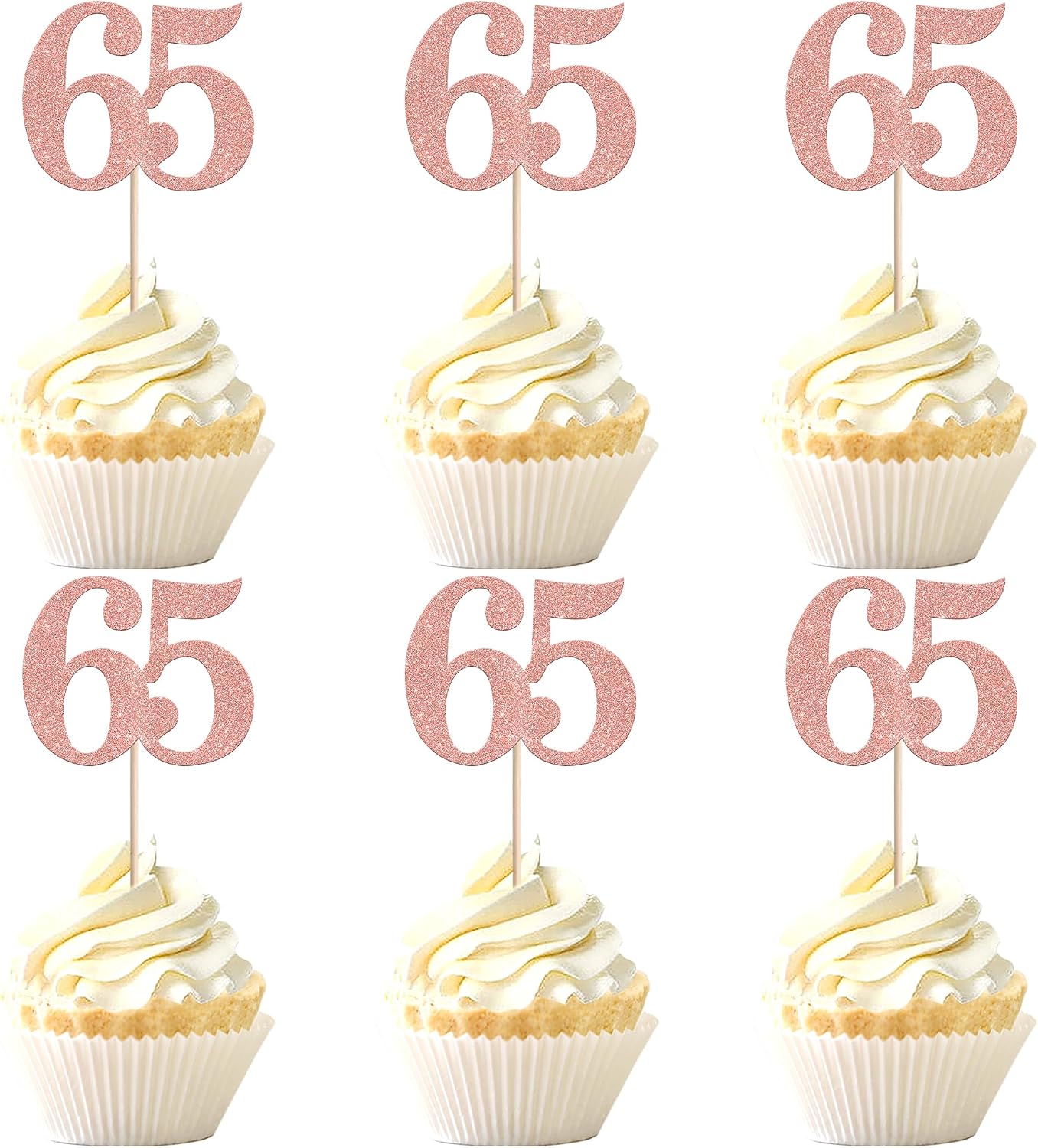 Rsstarxi 36 Pack Number 65 Cupcake Toppers Glitter Cheers to 65 Years Birthday Cupcake Picks Decoration for Happy 65th Birthday Wedding Anniversary Party Cake Decorations Rose Gold