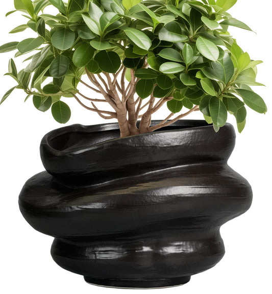 Teagas Ceramic Pots for Plants 10.6 Inch - Bonsai Flower Pots for Indoor Plants with Drainage Hole, Decorative Outdoor Pot for Plant, Gift for Men Women, Black