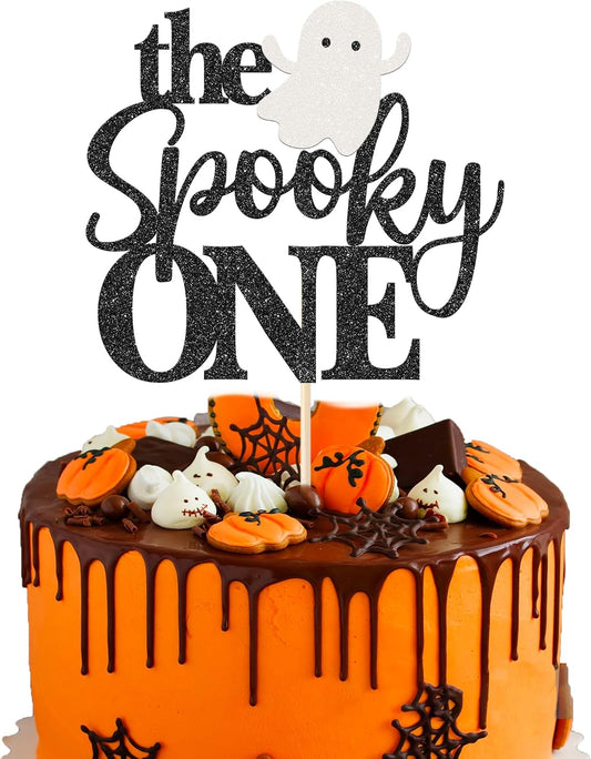 1 Pack The Spooky One Cake Topper Glitter The Spooky One Halloween Birthday Cupcake Picks 1st Birthday Goast Cake Decorations for Halloween Kids Birthday Party Supplies Black