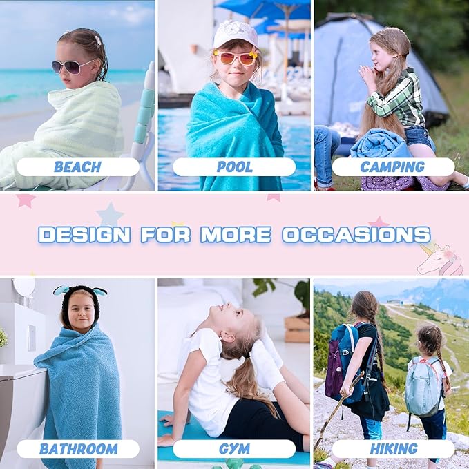 Unicorn Kids Beach Towel for Girls - 30” x 60” Pink Pool Swimming Towels Personalized Beach Towels for Girls Kids Quick Dry Ultra Absorbent Super Soft Beach Blanket Camping Travel Bath Shower Towel