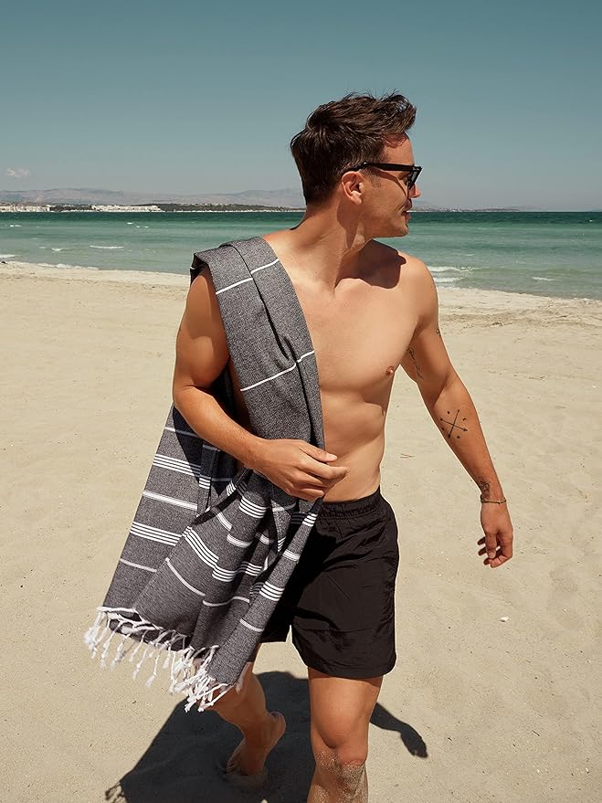 BAY LAUREL Turkish Beach Towel with Travel Bag 39 x 71 Quick Dry Sand Free Lightweight Large Oversized Towels Light