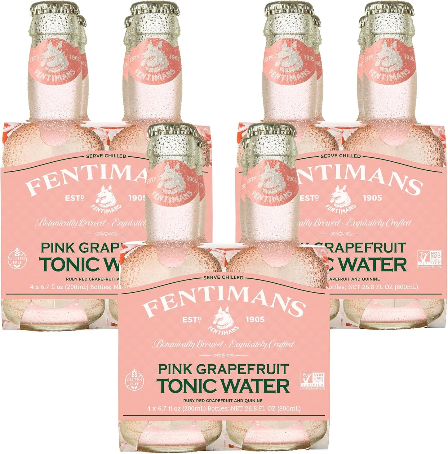 Fentimans Sparkling Pink Grapefruit Tonic Water - Grapefruit Sparkling Water, Craft Soda, Mixer, All Natural Ingredients, Botanically Brewed - 6.7 Fl Oz (Pack of 12)