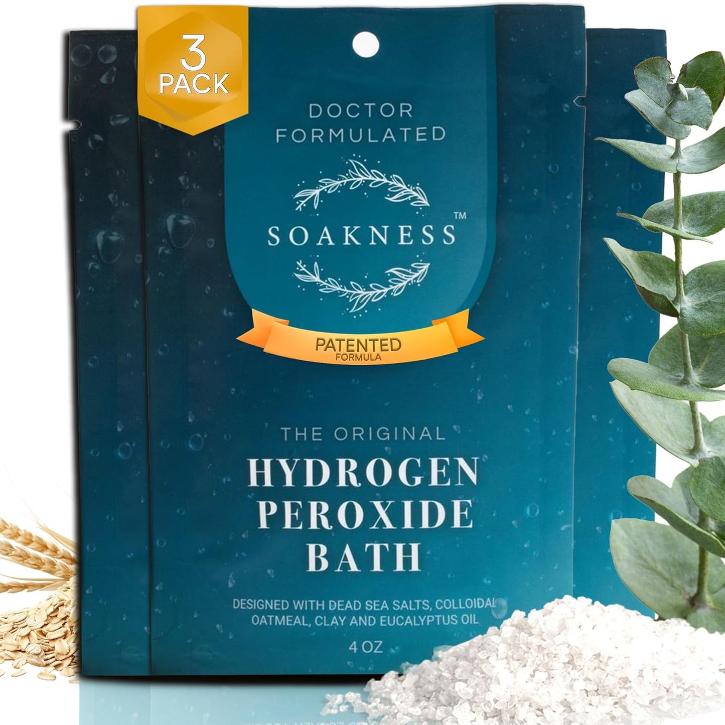 Hydrogen Peroxide Epsom Salt Bath Soak - USA-Made â Patented Bath Salts, Muscle Recovery, & Skin Detoxification â Magnesium Salts for Bathing - Doctor Formulated Pure Epsom Salt (3-Pack)