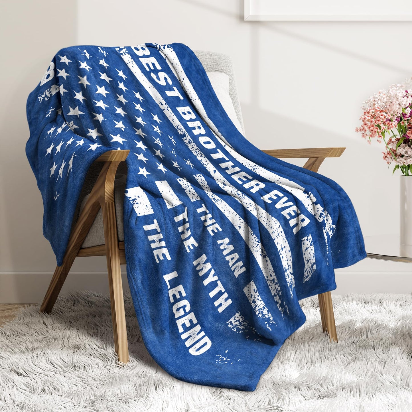musaecoin Birthday Gifts for Brother- Flag Blanket with The Man The Myth The Legend- Brother Gifts from Sister Bro, Cool Graduate for Bro, Soft Blanket Throw for Bed Sofa Car, 60”×50”