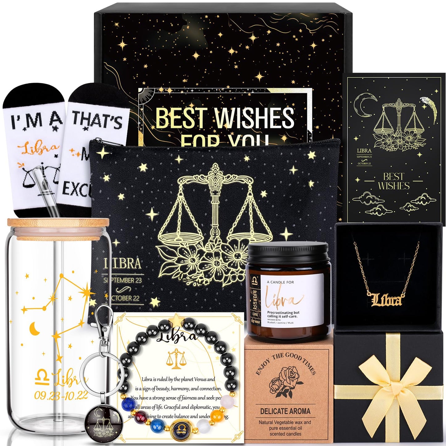 12PCS Libra Birthday Gifts for Women-Libra Zodiac Gifts for Women, Mom, Wife, Self Care Package,Get Well Soon, Birthday Mother's Day Baskets Astrological Baskets