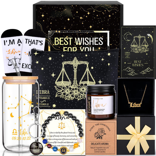 12PCS Libra Birthday Gifts for Women-Libra Zodiac Gifts for Women, Mom, Wife, Self Care Package,Get Well Soon, Birthday Mother's Day Baskets Astrological Baskets