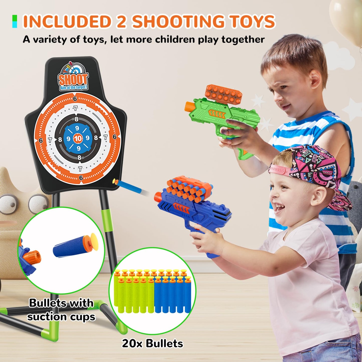 GMAOPHY Bow and Arrow for 5 6 7 8 9 10 11+ Year Old Boys, Birthday Gift for Kids, Indoor Outdoor Activity Toys, 2 Pack LED Light Up Archery Toy with 20 Suction Cup Arrows, Standing Target, 2 Quiver
