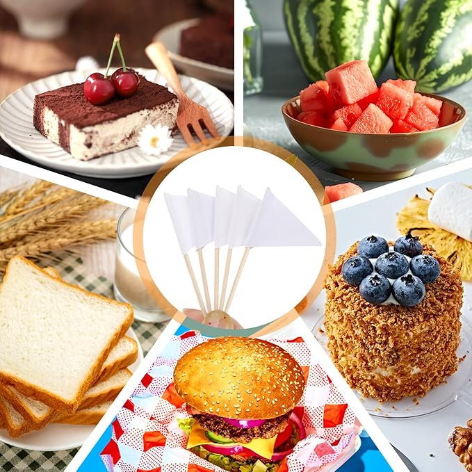 100 Pcs Toothpick Flags Mini Small Plain White Triangle Stick Golf Cupcake Toppers Sticks Blank Flag Fruit Cheese Markers Flags for Wedding Party Buffet Appetizers Dessert DIY Decoration Solid White