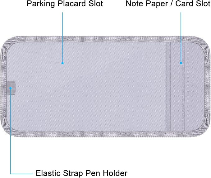 Handicap Placard Holder for Auto, Wisdompro Disabled Parking Permit Sign Protector for Car Sun Visor with Note Paper Slot, Pen Holder and Elastic Strap - Gray