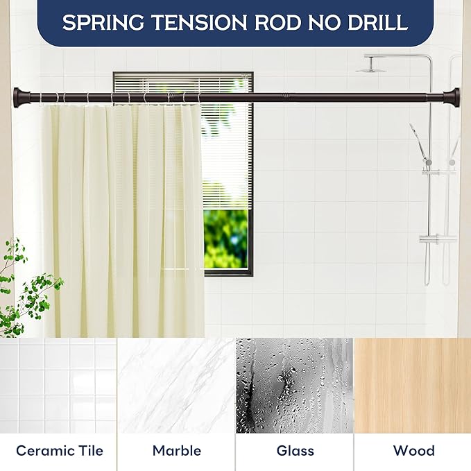 Adjustable Shower Curtain Rod 31-80 Inch, Never Rust Stainless Steel Brown Tension Rod, 1" Heavy Duty No-Drill for Bathroom, Kitchen & Closet