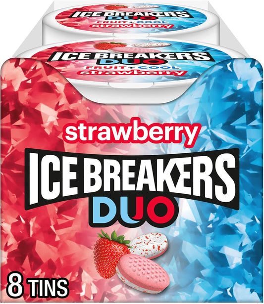 ICE BREAKERS Duo Fruit Plus Cool Strawberry Flavored Sugar Free Mints Pucks, 1.3 oz (8 Count)