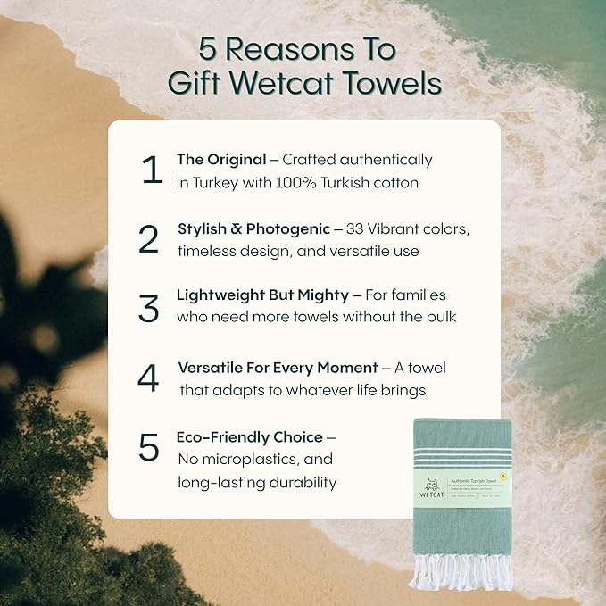 WETCAT Turkish Beach Towel Oversized (38"x71") 100% Turkish Cotton, Made in Turkey - Sand Free, Extra Large, Ultra Soft, Quick Drying, Compact & Lightweight for Travel - Black