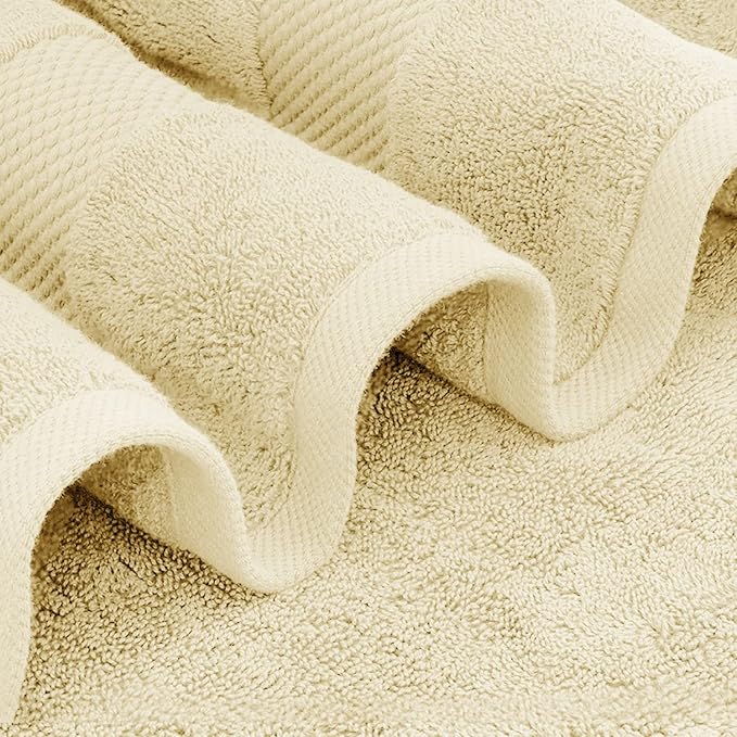 White Classic Luxury Soft Beige Bath Sheet Towels - 650 GSM Cotton Luxury Bath Towels Extra Large 35x70 | Highly Absorbent and Quick Dry | Hotel Collection Extra Large Bath Towels Oversized, 2 Pack