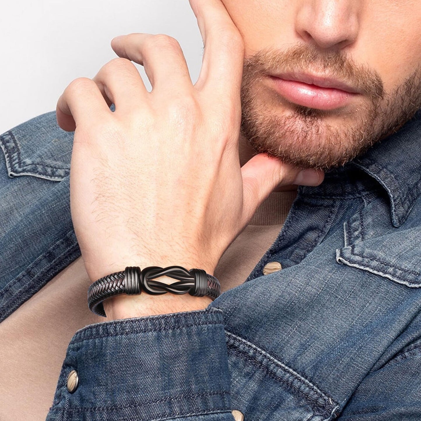 JoycuFF Anniversary Birthday Gifts for Husband Him Men from Wife, Christmas Valentines Fathers Day Ideas Gifts for Him Husband Leather Knot Bracelets for Men