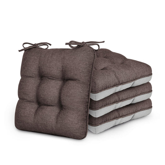Love's cabin Memory Foam Chair Cushions Set of 4, 15.5"x15.5"x3.5" Indoor & Outdoor Seat Pads for Dining, Kitchen, Office, Patio Chairs - Coffee
