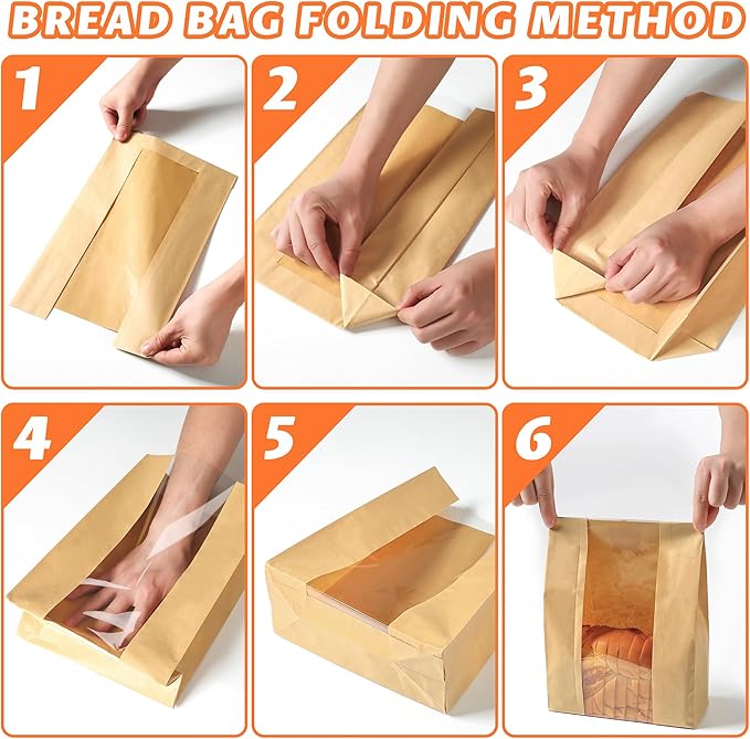 100 Pcs Bread Bags for Homemade Bread, Sourdough Paper Bags With Window, 50% Thicker 13.7x8.2x3.7in, A Large Bakery Bag Used for Storage Sourdough & Snacks, 110 Cute Sealing Stickers With Ties