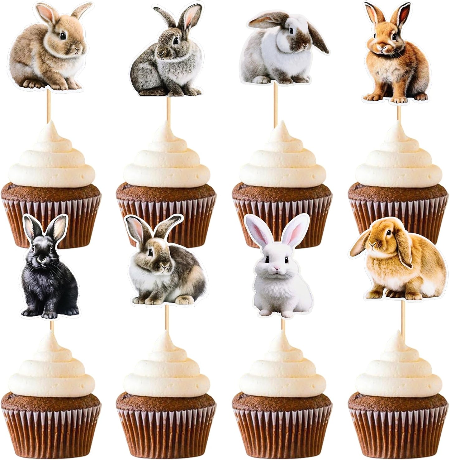 Ercadio 32 Pack Rabbit Cupcake Toppers Bunny Cupcake Picks Wild Animal Cupcake Picks Bunny Birthday Cupcake Decorations for Baby Shower Birthday Animal Theme Party Cake Decor Supplies