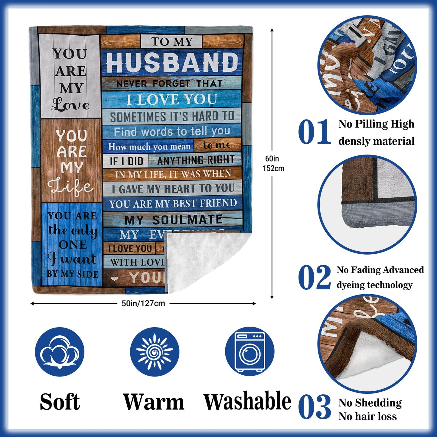 Ryubein Gifts for Husband, Husband Gifts, Husbands Birthday Gift, Hubby Gifts from Wife, Fathers Day Valentines Christmas Wedding for Husbands, Hubby Blanket 50" X 60"