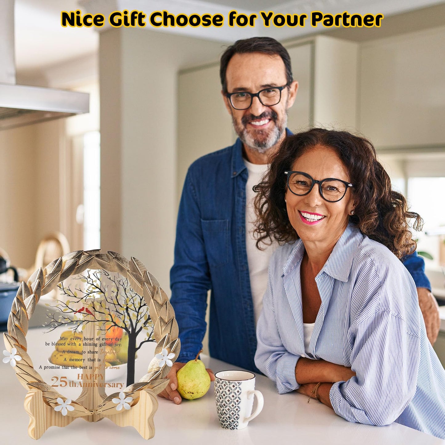 25th Anniversary Wedding Gifts Crystal Plate with Gold Leaf Wreath - 25 Years Anniversary Wedding Unique Gifts Ideas for Parents Couple - Cardinal Style