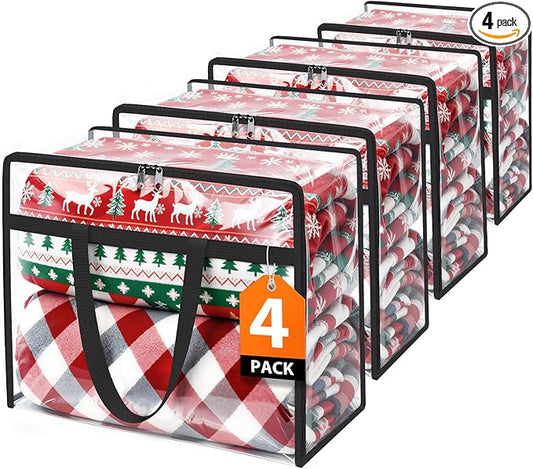 Clear Clothes Storage Bags, 4 Pack Closet Organizers and Under Bed Storage Containers, Foldable Moving Bags with Zippers for Comforter, Blanket, Bedding, Duvet, PVC Packing Bags 90L