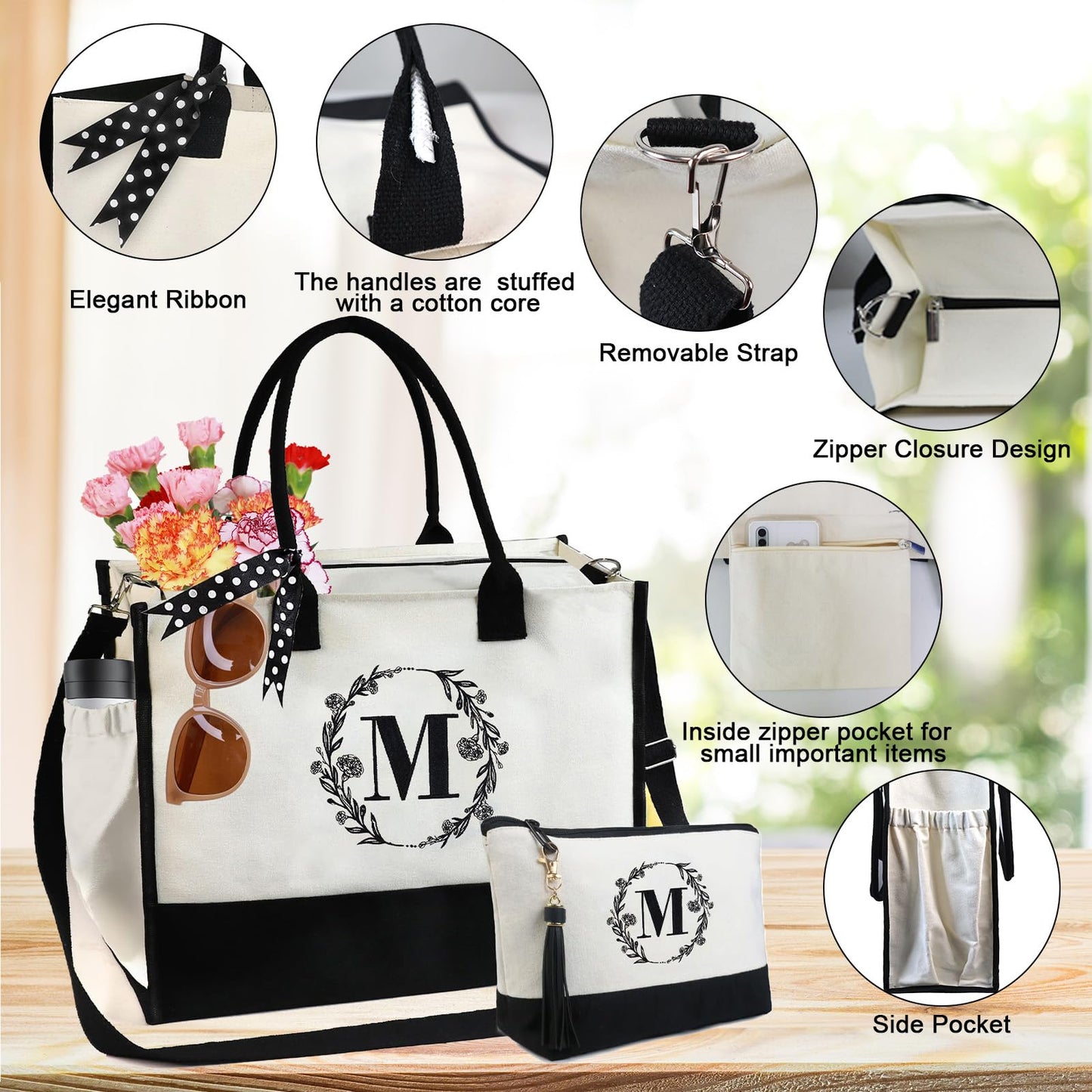 BeeGreen Birthday Gift for Women-Embroidery-Initial J-Personalized-Tote-handbags for Mom, sisters, Friends and Colleagues Gift Bag for Women Unique Gifts Basket