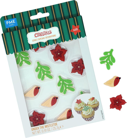 PME Christmas Edible Sugar Decorations - Under the Mistletoe (Pack of 12)