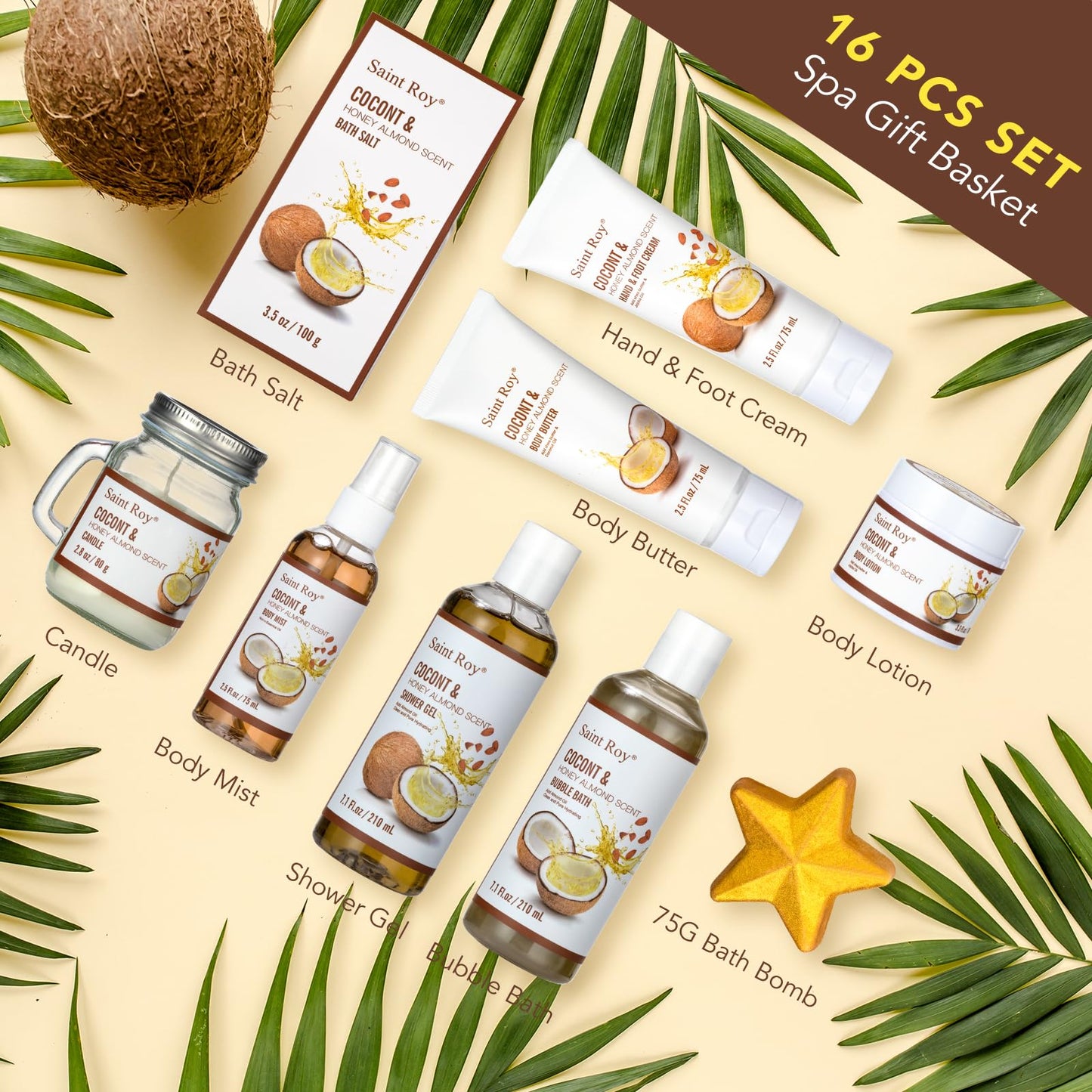 Spa Gift Basket Luxury Bath and Body Basket Set 17-Piece Coconut Honey Almond for Women for Mom for Her Pampering Large Luxury Home Spa Kit, Relaxing Self Care Pamper Gifts Birthday Bridal Shower Bath