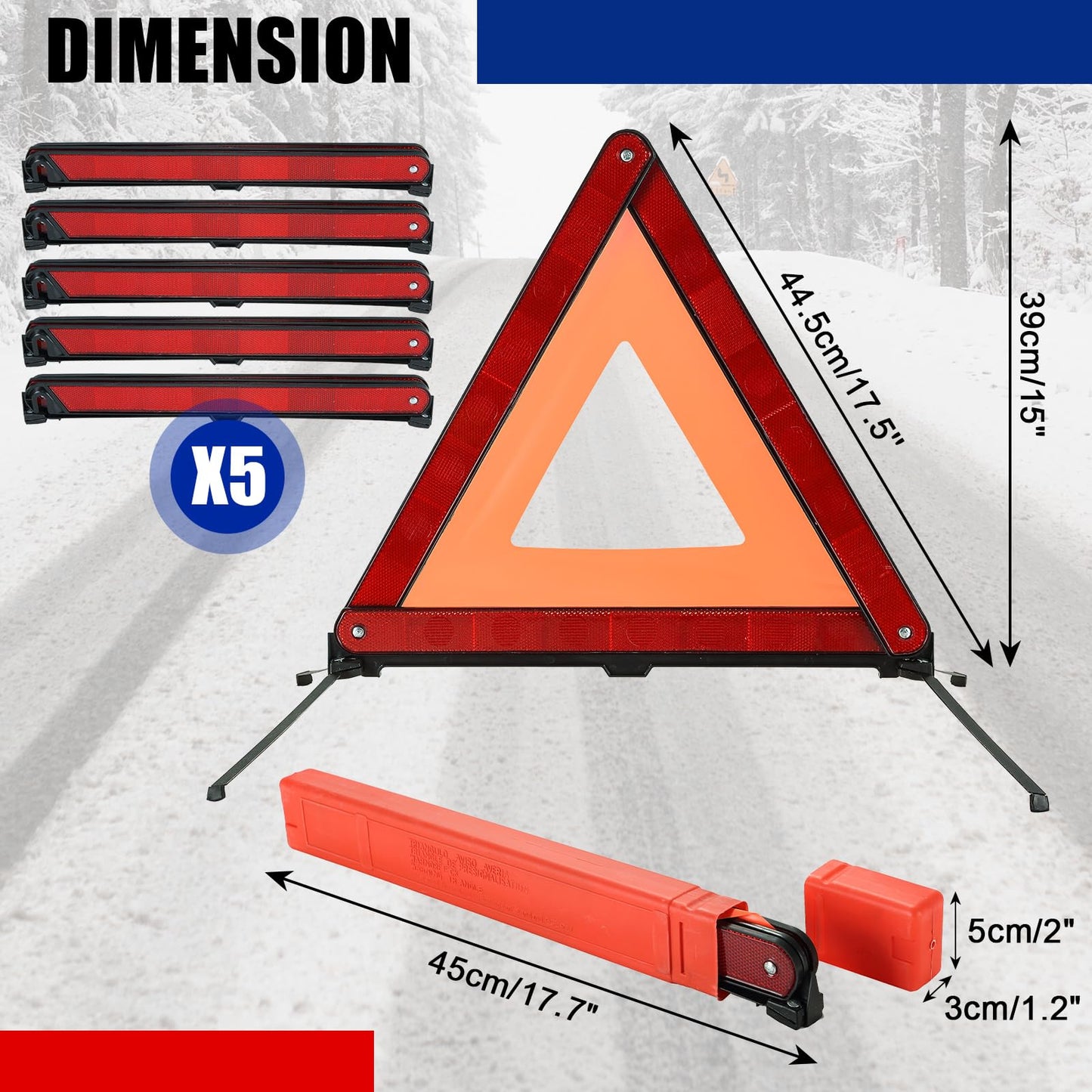 NYXOVA Warning Triangle Kit, Reflective Warning Road Safety Triangle Kit, Foldable Safety Triangle Kit Road Emergency Warning Reflector (5 Pack)