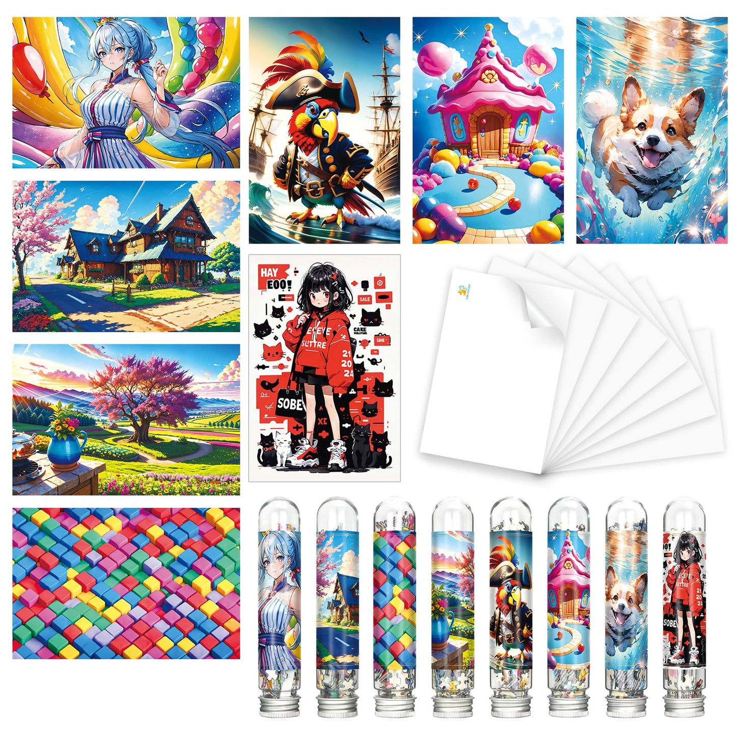 Mini Jigsaw Puzzles for Adults (8 Packs) PCS Puzzle with Reference Blueprint, Micro Puzzle, Comes with Tweezers for Small Puzzles, Suitable As a Gift (8 Packs - 4)