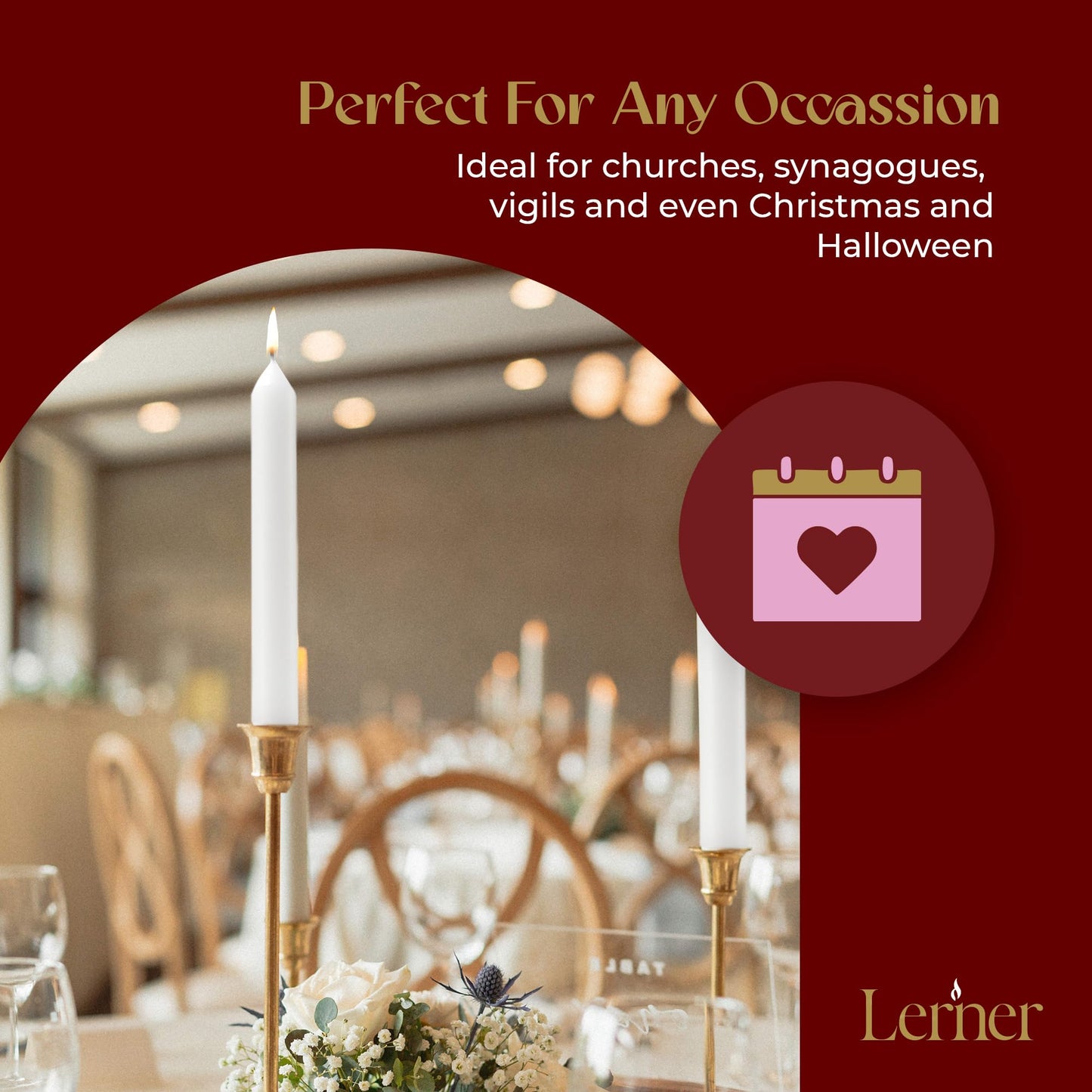 Lerner White Household Candlesticks, Pack of 72 | 5-Hour Burning Time | 6 Inch Tall Dinner Candles | 100% Dripless | Shabbat Candles | Candlesticks for Holidays, Churches, Décor, Emergencies