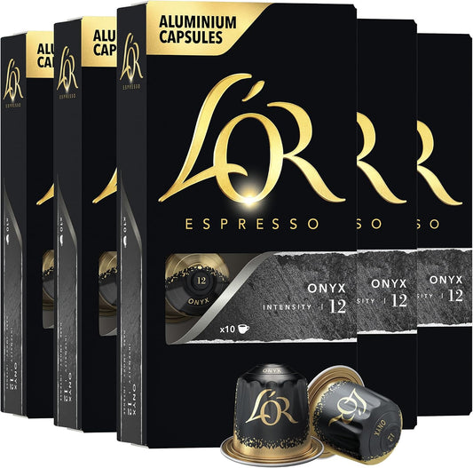L'OR Espresso Capsules, 50 Count Onyx, Single-Serve Aluminum Coffee Capsules Compatible with the L'OR BARISTA System & *Nespresso Original Machines, 50 Count (Pack of 5)